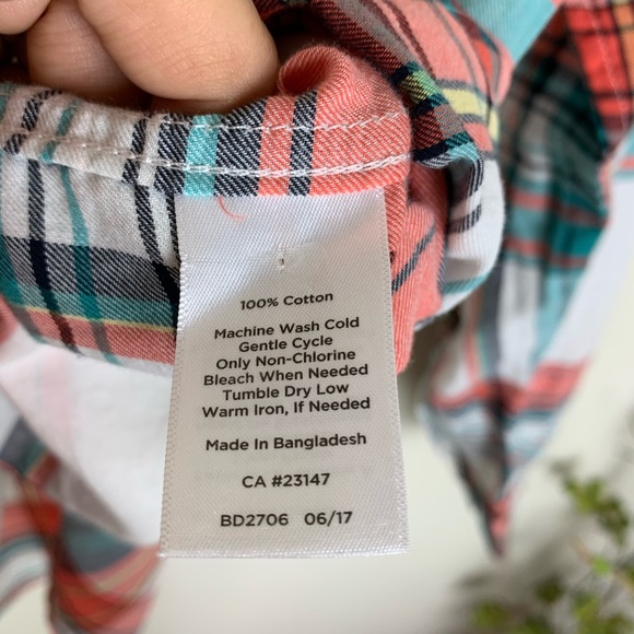 Talbots Turquoise Plaid Button Up Blouse Petite - Picture 7 of 7